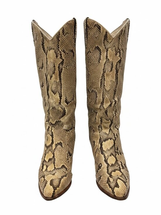 Vintage Shoes - Vintage Italian Genuine Snakeskin Western Cowboy Boots Size 7 Made in Italy